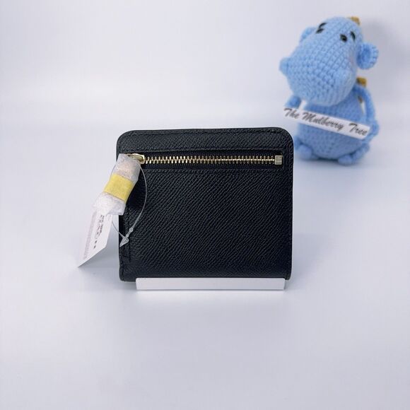 Coach 52339 Embossed Small Wallet In Leather Black Gold Two Folded Zipper Card - Picture 2 of 6